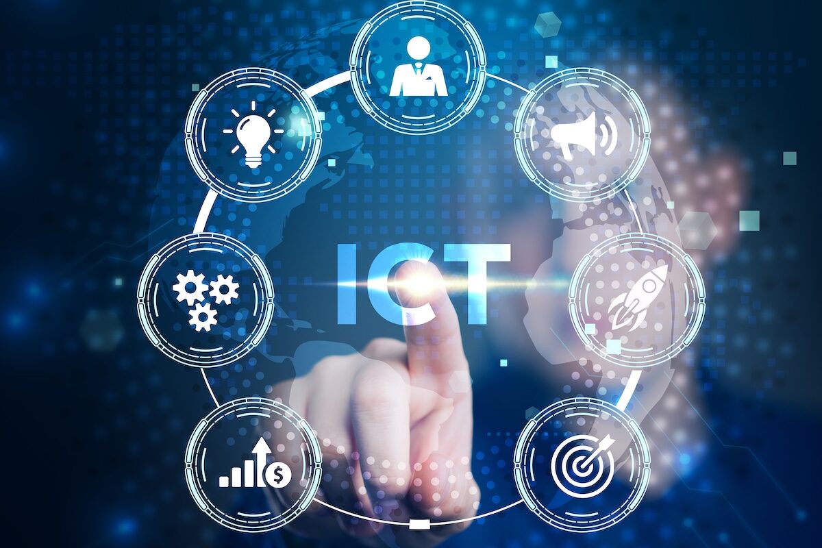 ICT Information communication technology internet concept on virtual screen
